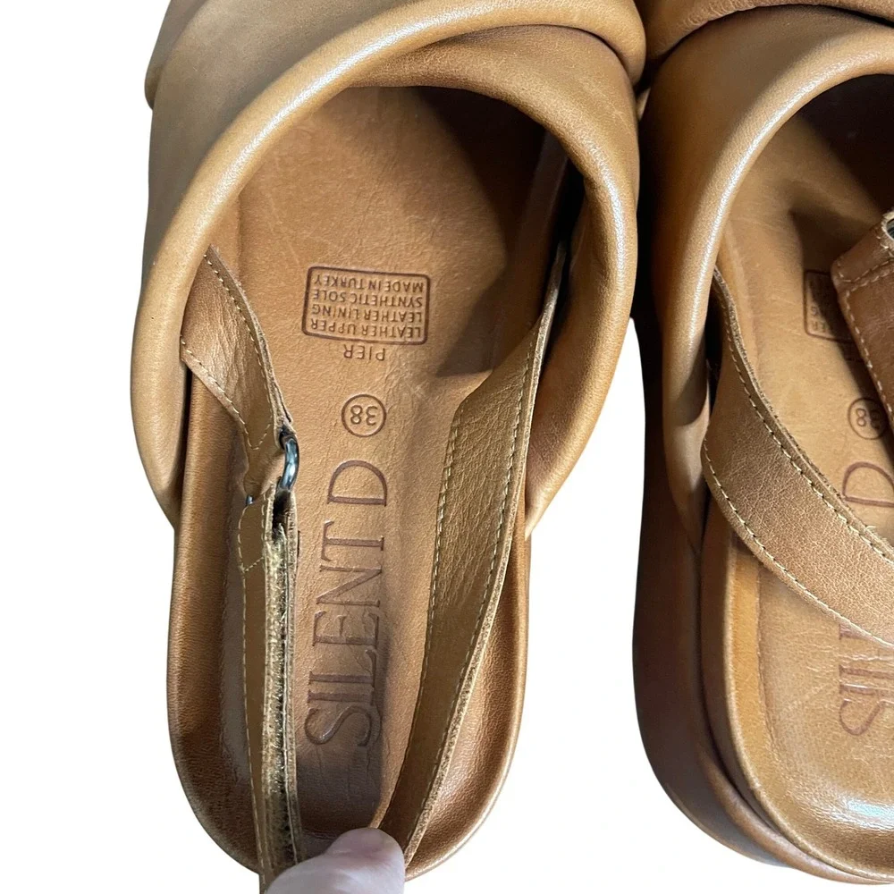 Silent D Pier Tan Leather‎ Platform Slingback Sandals EU 38 Women 7.5-8 Brown